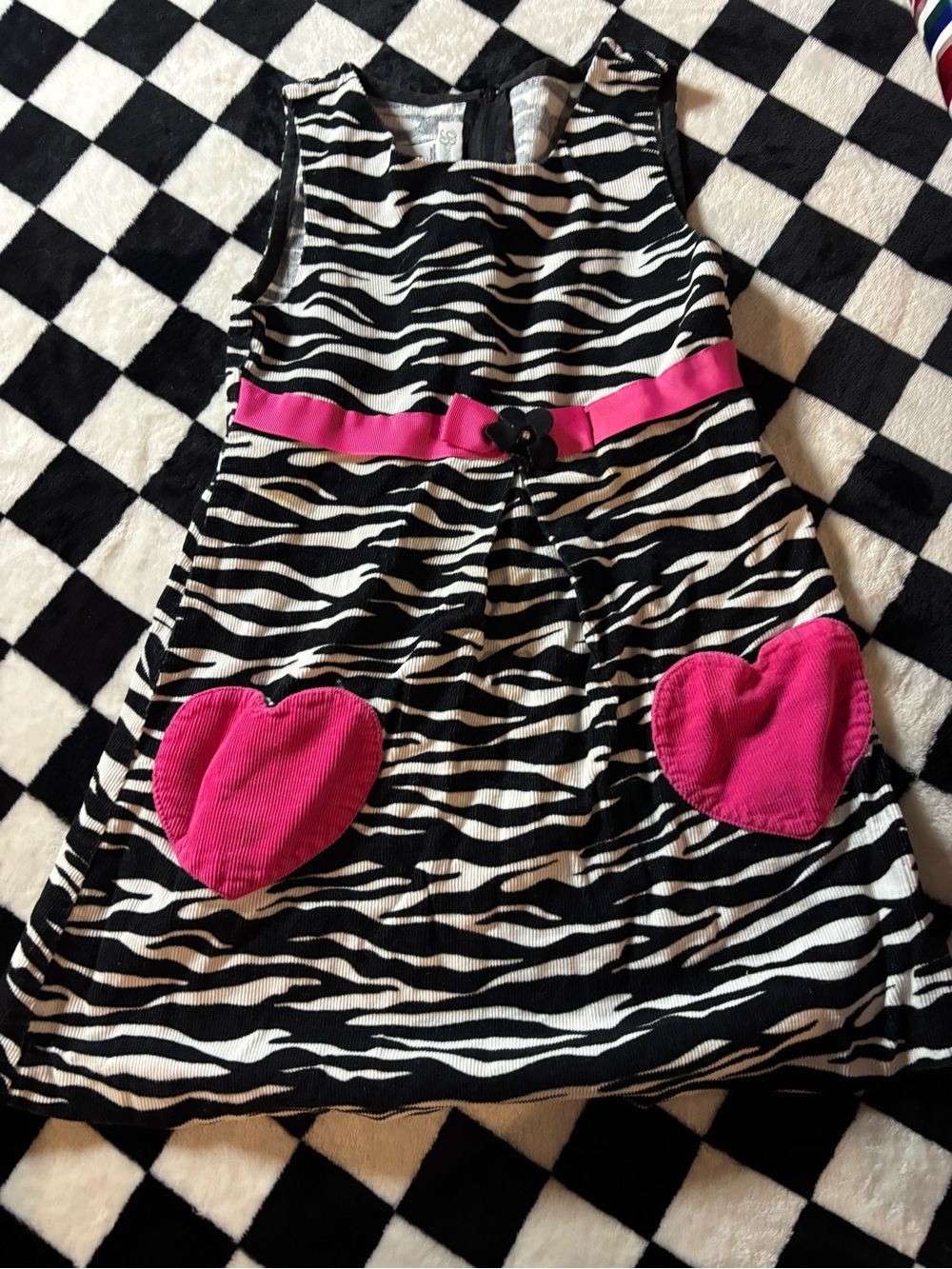 Size 5 Black & White Zebra Dress with Pink Heart Pockets